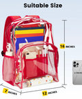 Heavy Duty Clear Backpack With Thick Smellless PVC Reinforced Straps And Stitching Large Capacity 16x12x7 in red