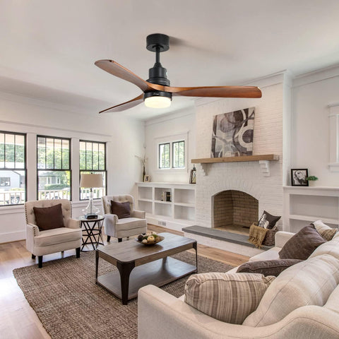 Dope 52 Inch Ceiling Fan With Lights And Remote Control, Solid Wood Outdoor Indoor Farmhouse Style Ceiling Fan in living room