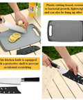 Ultimate Must Have Camping Utensil Set For Outdoors RV Campers Includes cutting board and knife with protective cover.