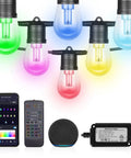Outdoor 50 Foot RGB LED Christmas Lights IP65 Waterproof Color Changing String Lights For Patio Party Cafe DIY Smart Lights Compatible With Alexa And Remote Lit Voice Control With 16 Million Colors 30 LEDs Dimmable Scene Modes
