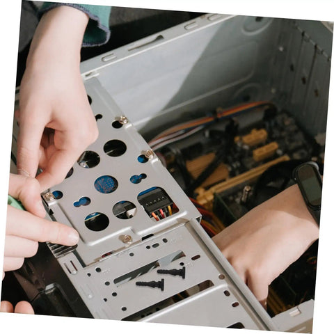 Person installing a fan mount inside a PC case using Twenty Piece Rock Solid Anti Vibration Fan Dampener Pins For PC Case Rig Setup Ultra Quiet Shock Absorbing Mount Hardware For Chill Cooling Builds.
