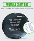 Portable carry bag for Extra Large King Bed Mosquito Net For King Queen And Twin Beds With Fine Mesh Keeps Out Mosquitoes NoSeeUm And Other Bugs Bed Canopy Curtains White Netting For Home Or Travel Ready To Use with hanging accessories.