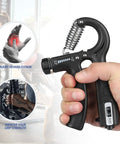 2 Pack Grip Strength Trainer With Counter, Adjustable Hand Grip Exerciser For Forearms, 11-132 Lbs (5-60kg) Resistance, Auto Reps Counter, Built For Athletes And Musicians To Build Real World Grip And Endurance shown in use with close-up view of hand holding the exerciser.