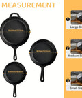 Cast Iron Skillet Set 6 Inch 8 Inch 10 Inch Pre Seasoned Ready To Use Nonstick Naturally Oil Coated with measurements shown