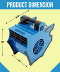 Industrial Air Mover 300 CFM With 3 Speed Settings, 2 Built In Outlets, Adjustable Tilt Floor Fan dimensions 8.6 x 12 x 10 inches