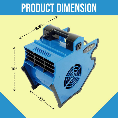 Industrial Air Mover 300 CFM With 3 Speed Settings, 2 Built In Outlets, Adjustable Tilt Floor Fan dimensions 8.6 x 12 x 10 inches