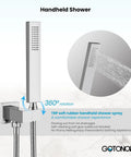 Wall Mounted Bathtub Faucet With Handheld Sprayer And Waterfall Spout Tub Shower Set showing 360-degree rotation in polished chrome finish.