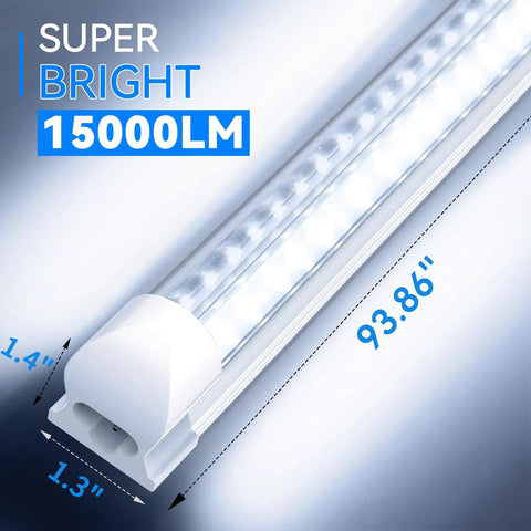 8 Foot LED Shop Light 100W 15000 Lumens 6500K Daylight White 12 Pack Linkable V Shape Tube Light for Garage Warehouse Basement Plug and Play Ultra Bright Energy Saving Commercial Lighting ETL