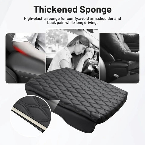 Thickened sponge Nappa Leather Armrest Cushion Pad shown for Dodge Ram 2019-2026, Center Console Cover For 1500 2500 3500 Buckets