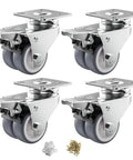 Heavy Duty 2 Inch Double Wheel Casters With Roller Brake 4 Pack Smooth Rolling Swivel Caster Wheels on metal plate, ideal for furniture.
