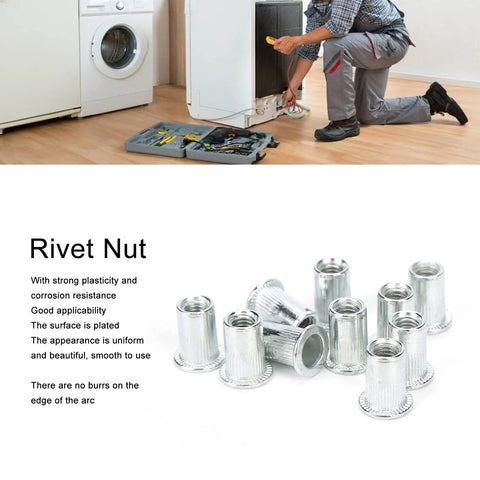 20 Pieces Aluminum Alloy Rivet Nut Kit Set M6 X 10 Rivet Nuts Fasteners for Auto DIY with tools and repairman