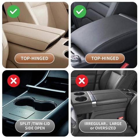 Comparison of car center console designs, showcasing 5-In-1 Universal Car Center Console Cover with Cup Holder and Armrest Upgrade Cushion.