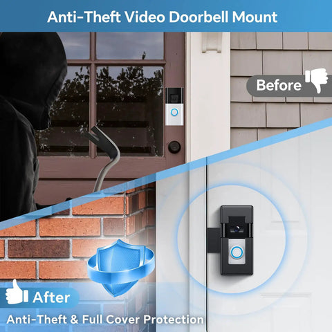 Anti Theft Video Doorbell Mount For Ring And Blink Wireless Doorbells Easy Install No Drill Bracket For Inward Opening Doors, black mount on door