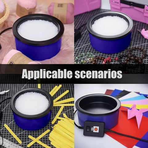 Heavy Duty Electric Hot Glue Pot With One Pound Pellets And Precise Temperature Control, shown in versatile crafting settings.