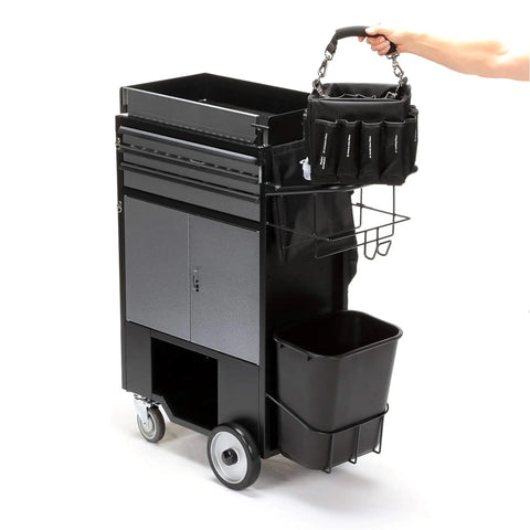 Hella Sturdy Three Drawer Rolling Utility Cart For HVAC Pros And Major Equipment Rig With Zero Tool Hassle and Rock Solid Portable Storage Organizer, with drawers and tool caddy.
