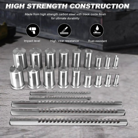 Keyway Broach Kit For Metalworking Pro Grade Rectangular Broaching Set With 5 Broaches 18 Bushings 7 Shims And 30 Pieces