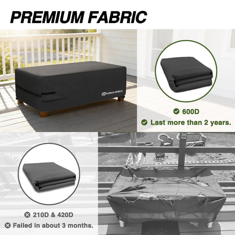 Patio Coffee Table Cover Waterproof Outdoor Furniture Shield Fits Rectangular 48 By 26 Inch Tables 18 Inch High Fadeproof UV Resistant 600D Polyester Black shown on a table
