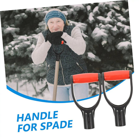 Durable Plastic Shovel Handle Replacement D Spade Grip shown with a woman holding a shovel in snowy background.