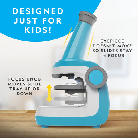 Beginner Kid Microscope Kit With 400x Zoom Cool Easy To Use Design Dual Lighting Large Focus Knobs For Young Explorers