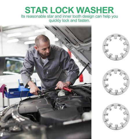 Mechanic using Internal Tooth Lock Washers Stainless Steel Serrated Star Shape Assortment Kit 300 Pieces for automotive repair
