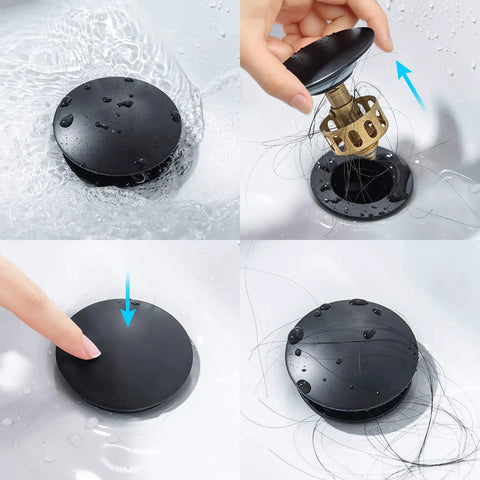 Pop Up Bathroom Sink Drain Stopper With Overflow For Vessel Sinks, Detachable Basket Stopper in use and shown underwater