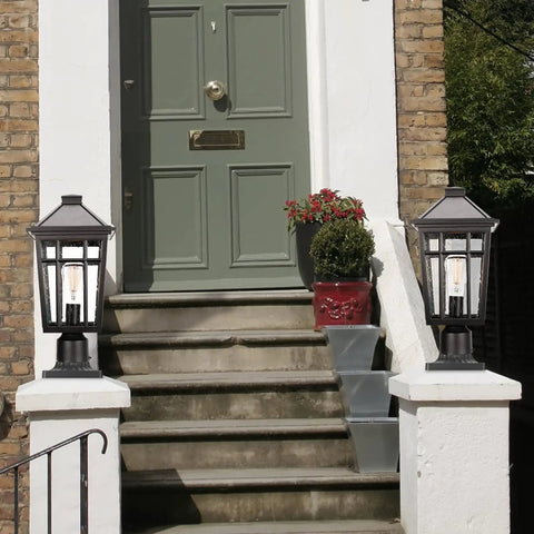 Outdoor Post Light Fixture For Garden And Patio, Tough As Nails Aluminum Lamp With Seeded Glass by front door steps