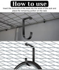 Eight Pack Flat Hooks For Garage Ceiling Mounts And Wall Shelving, Heavy Duty Bike Hanger Accessories, Black, installed on rack
