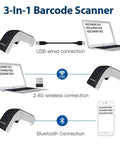 Three In One 2D Barcode Scanner Handheld USB Wired 2.4G Wireless Bluetooth No Software Install Needed Windows Mac QR PDF417 1D