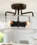 Dope Farmhouse Semi Flush Mount Ceiling Light With Drum Seeded Glass Shade Four Lights Oil Rubbed Bronze Finish Ideal For Hallways Bedrooms Kitchens Foyers And Bathrooms Brightens Any Space close-up