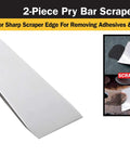 Close-up of Two Piece Stainless Steel Pry Bar Scraper Set With Nail Puller And Angled Scraper Edge For Prying Walls Moldings Tiles.