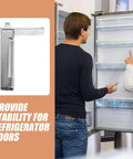 Stainless Steel Freezer Door Hinge Replacement For Mini Fridge With Thicken Bearings And Smooth As Butter Adjustable Swing Built Damn Tough So It Will Seriously Outlast Your Stock Hardware displayed next to a couple discussing an open fridge.