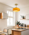 Mid Century Semi Flush Mount Ceiling Light With Glass Shade, Modern Hallway Fixture For Entryway And Kitchen, Orange Finish, Bulb Included, UL Listed Sconce Style Ceiling Lamp For A Room-Ready Vibe, in a kitchen setting