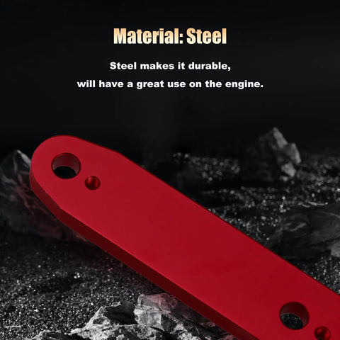 Precision Exhaust Manifold Drill Template Compatible With Chevy LS 4.8L 5.3L 6.0L V8 Engines, red steel guide plate detail.