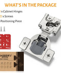 60 Pack 1/2 Inch Overlay Soft Close Concealed Hinges For Face Frame Kitchen Cabinets with screws and positioning piece.