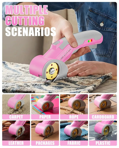 EZUVITA 4V Cordless Electric Scissors With Built-In LED Light And Rechargeable Battery For Cutting Fabric, Carpet, Leather, And Cardboard Easily, Portable Design For Diy And Home Use Projects in use cutting carpet and fabric.