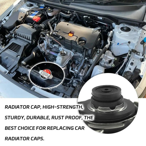Top Shelf Coolant Radiator Cap Dead Ringer Replacement For Honda Civic Accord Crv Pilot Odyssey Rock Solid Pressure Seal installed in engine bay.