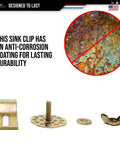 Beefy 10 Pack Heavy Duty Undermount Sink Clip Kit With Epoxy Sink Clips and anti-corrosion coating shown in detail.