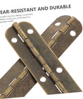 Two long antique-bronze steel piano hinges with screw holes for furniture.