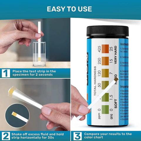 Easy At Home Water Hardness Test Kit With 150 Strips, Quick And Accurate Hard Water Testing For Tap, Well, And Shower, Includes Ebook, No Guesswork, Ideal For Softener And Aquarium Maintenance