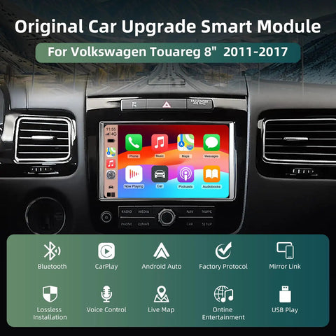 VW Touareg Wireless CarPlay Android Auto Adapter Upgrade Kit With 2.4G 5.8G WiFi Bluetooth 5.0 MirrorLink Siri GPS CarPlay Retrofit For 2011 2012 2013 2014 2015 2016 2017 installed in dashboard