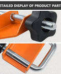 Close-up of 4 Piece Hose Pinch Off Pliers Set For Fuel Line Coolant Radiator Brake Hoses with orange metal clamps and black knobs.