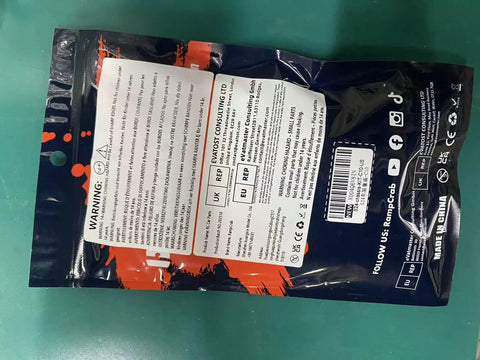 Back of a packaged product with text labels and instructions on a teal surface.
