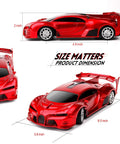 Dimensions of the Rechargeable High Speed One Eighteen Scale Remote Control Car For Indoor And Outdoor Play With Headlights Realistic Steering