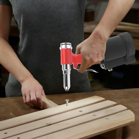 Heavy Duty Air Hydraulic Pop Rivet Gun for Fast, Reliable Riveting, Pneumatic Riveter Tool With Stainless Steel Body And Aluminum Frame, Pro Grade Durability For Metalworking, Automotive, And Home DIY Projects, used on wood