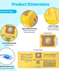 Product dimensions chart showing details of "10 Pack High Efficiency Type H Dust Collection Bags for 5-8 Gallon Vacuums, Disposable, Easy Fit."