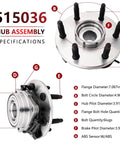 Front Wheel Hub Bearing Assembly 515036 Pair For Chevy Silverado 1500 Suburban Express Avalanche Tahoe 2002 Through 2006 GMC Sierra Yukon Savana Cadillac Escalade ESV EXT 4WD, diagram showing specifications