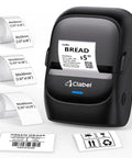 Wireless Bluetooth Thermal Label Printer For Home And Business Prints Two Inch Wide Shipping Labels On Standard Rolls Compact Desktop Maker with label and rolls.