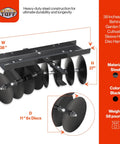 Tow Behind Sleeve Hitch Disc Harrow Garden Cultivator For Tractor With 39 Inch Working Width And 11 Inch Discs Black Steel