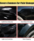 Close-up of a car door with Gloss Black Car Scratch Repair Pen With 2 In 1 Brush Tip Quick Dry Long Lasting OEM Color Match 0.4 Fl Oz Easy Fix For Light Scratches Chips And Scuffs On Cars And Trucks showing scuffs and scratches.