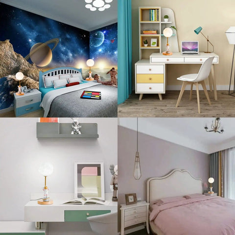 Moon Table Lamp Space Buddy Night Light For Kids Bedroom Astronaut Moon Figure With 3 Color Temperatures 3000K 4000K 6000K Two 7W G9 LED Bulbs Wooden Base Cool Space Themed Gift